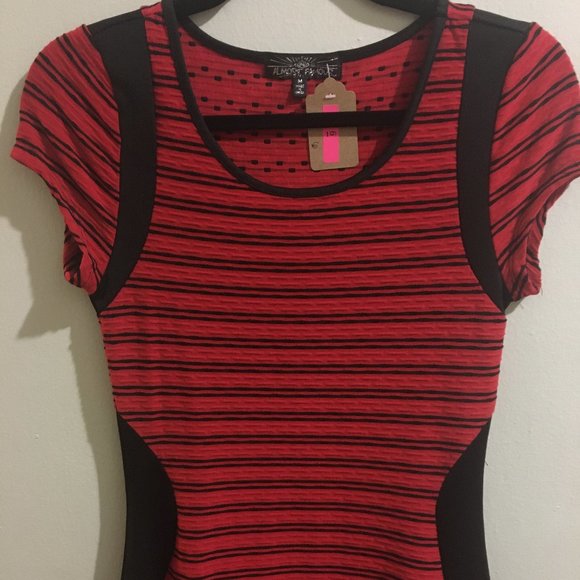 Black & Red Striped Fitted Dress- Item#6 - Picture 3 of 5
